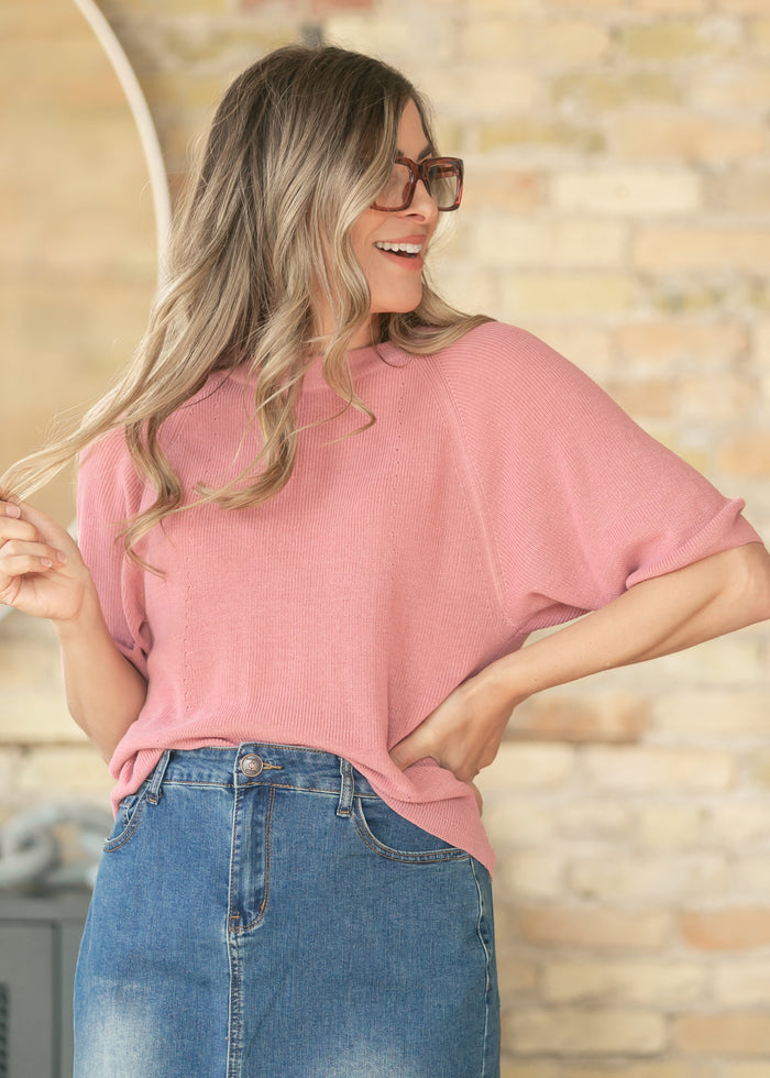 Ribbed Knit Rose Boxy Tee FF Tops