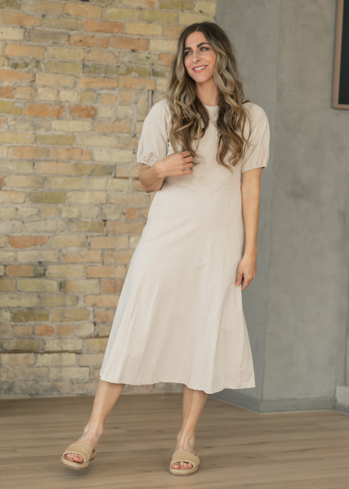 Beige Ribbed Midi Dress FF Dresses