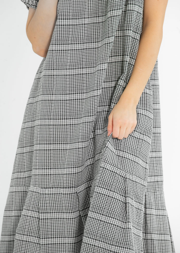 Riley Black Checkered Short Sleeve Dress FF Dresses