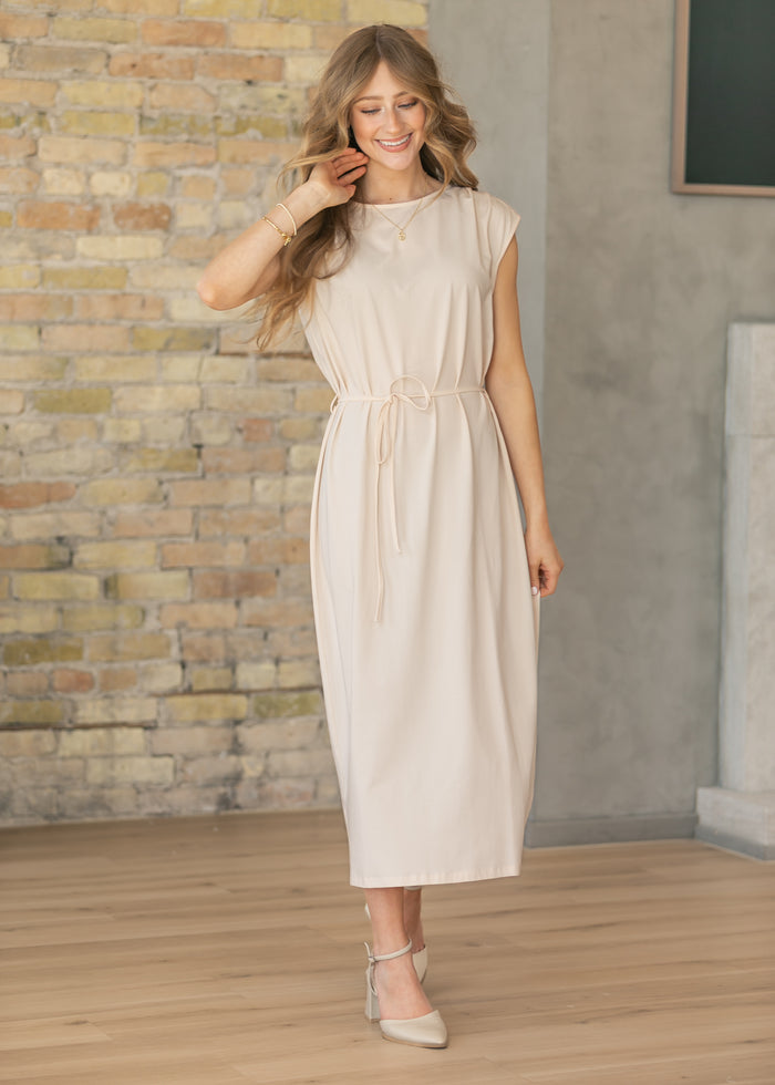 Romy Blush Cream Self-Tie Midi Dress IC Dresses XS