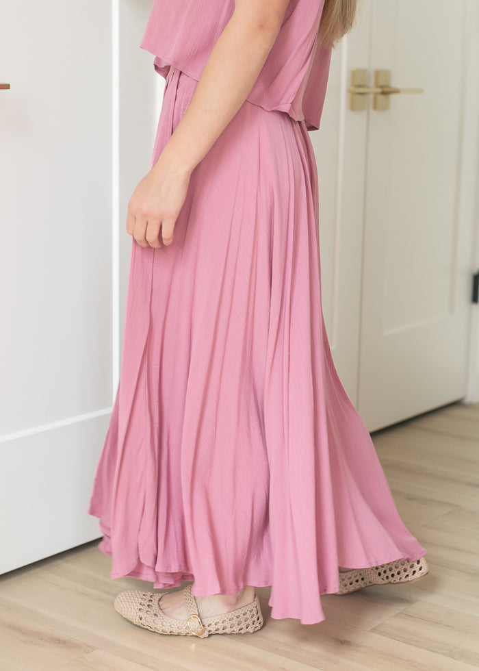 Rose Gauze Maxi Skirt & Top Set FF Tops