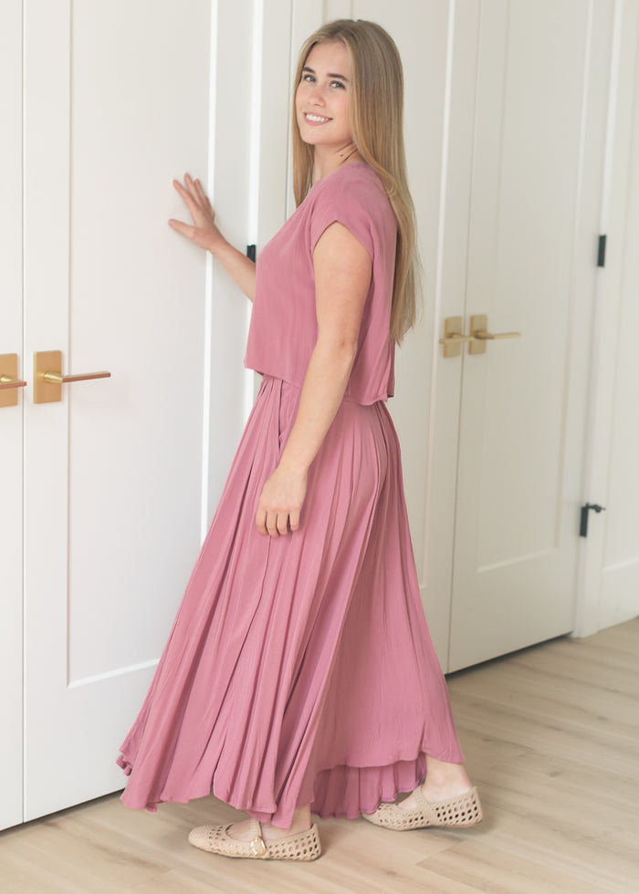 Rose Gauze Maxi Skirt & Top Set FF Tops