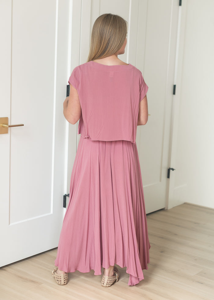 Rose Gauze Maxi Skirt & Top Set FF Tops