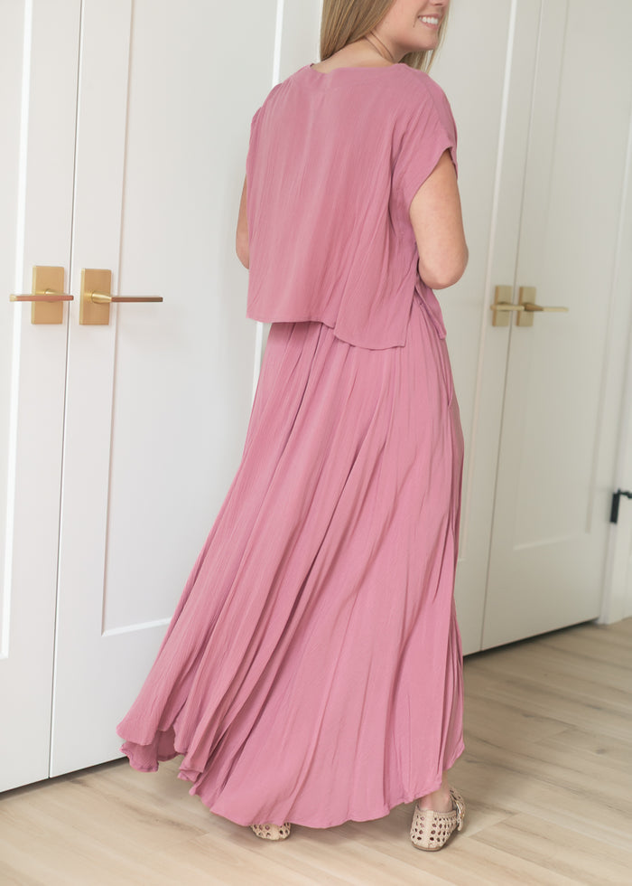 Rose Gauze Maxi Skirt & Top Set FF Tops