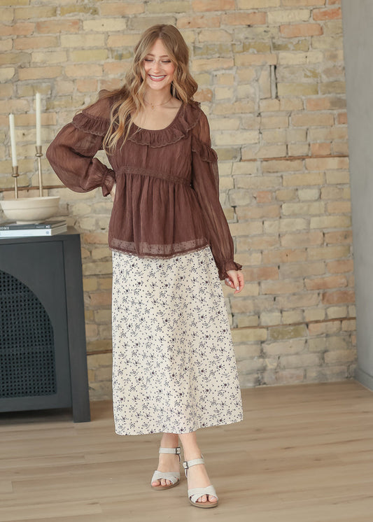 Ruffle Round Neck Long Sleeve Top FF Tops