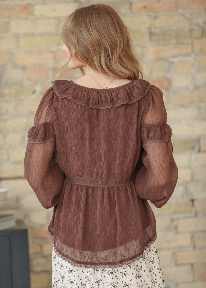 Ruffle Round Neck Long Sleeve Top FF Tops