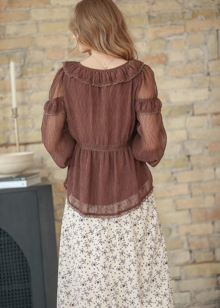 Ruffle Round Neck Long Sleeve Top FF Tops
