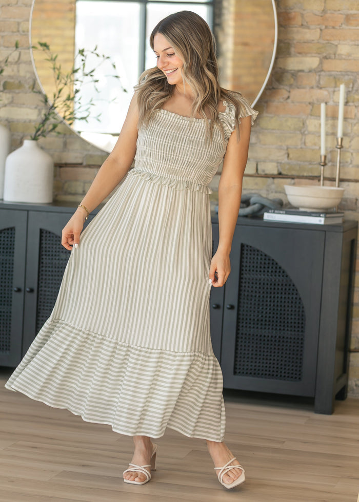 Ruffle Sleeve Square Neck Maxi Dress FF Dresses