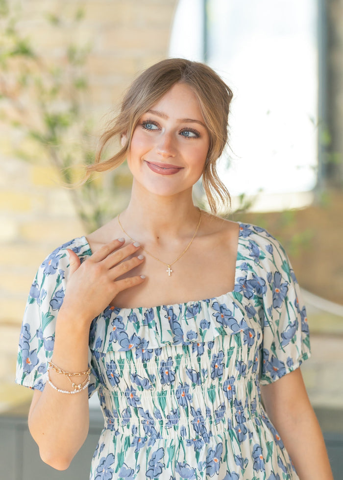 Ruffle Square Neck Smocked Maxi Dress FF Dresses