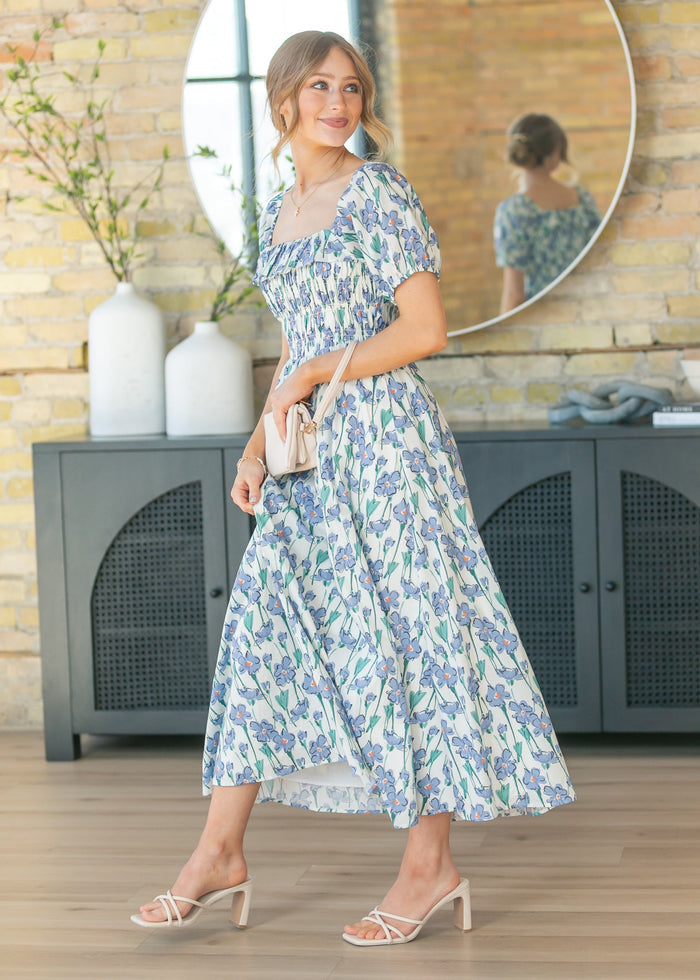 Ruffle Square Neck Smocked Maxi Dress FF Dresses