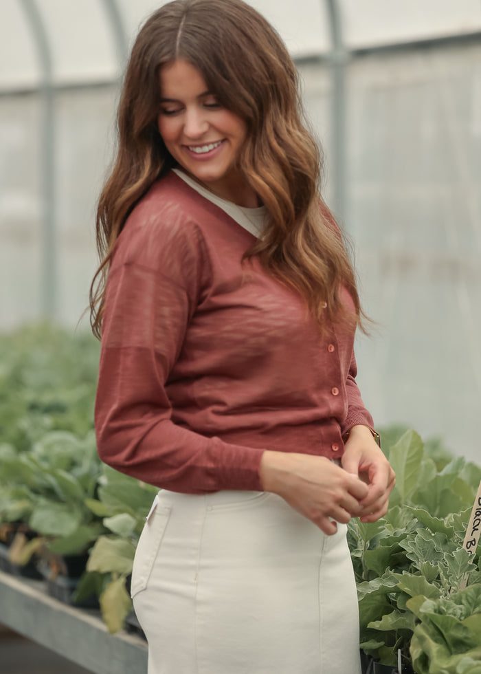 Rust Lightweight V Neck Cardigan FF Layering Essentials