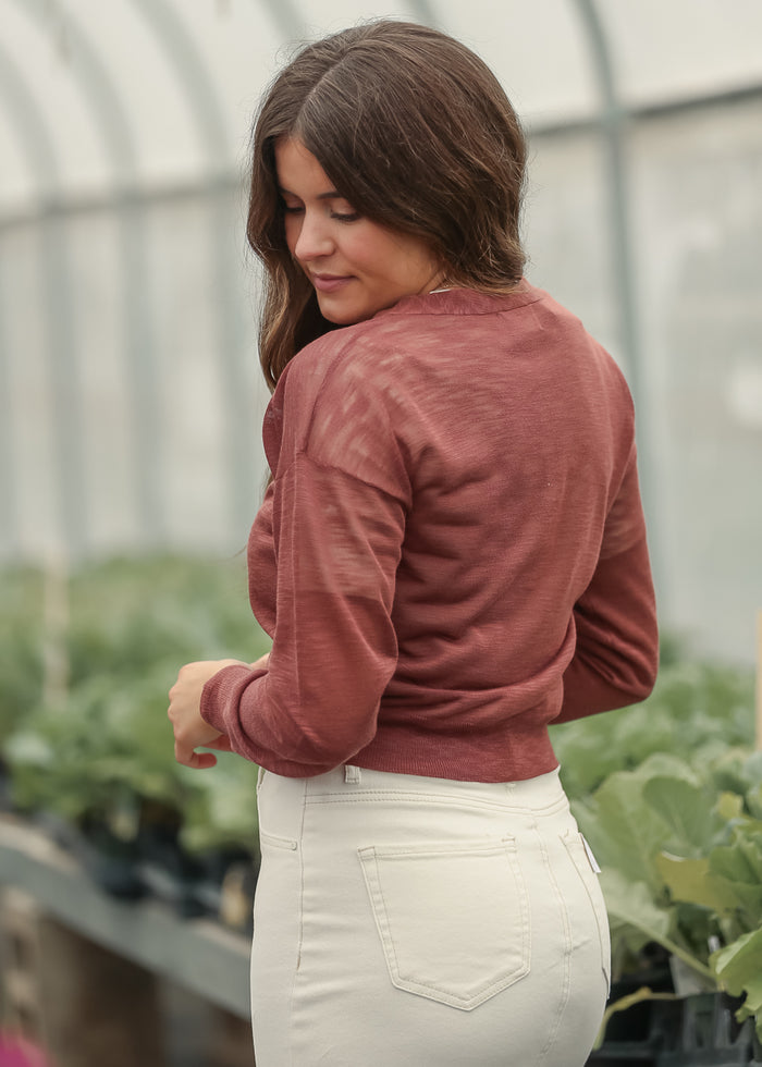 Rust Lightweight V Neck Cardigan FF Layering Essentials