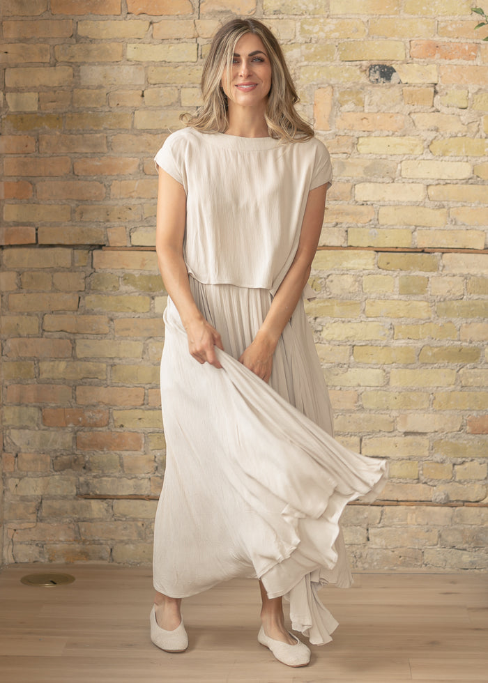 Sand Gauze Maxi Skirt & Top Set FF Tops
