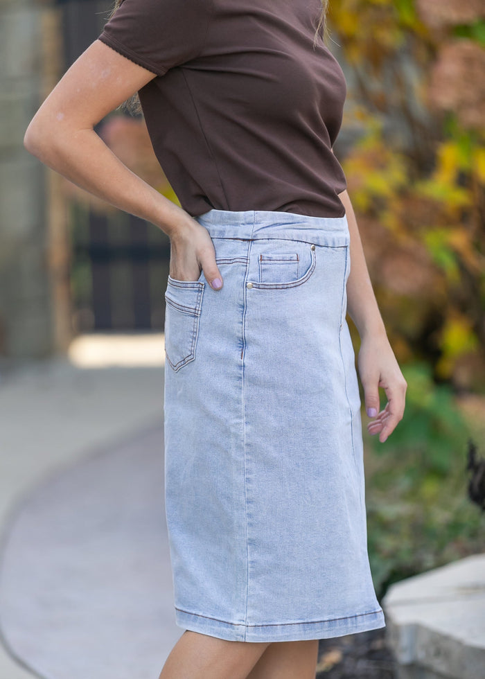 Sandra Light Wash Denim Midi Skirt IC Skirts