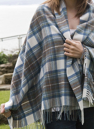 Scottish Tartan Lambswool Stole, Stewart Muted Blue