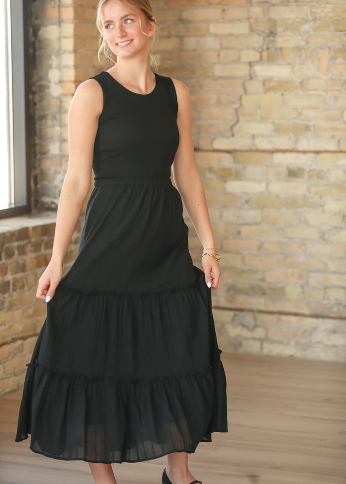Serena Black Eyelet Sleeveless Maxi Dress IC Dresses