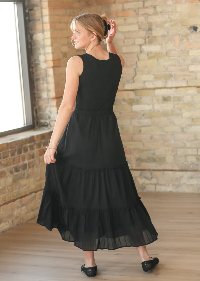Serena Black Eyelet Sleeveless Maxi Dress IC Dresses