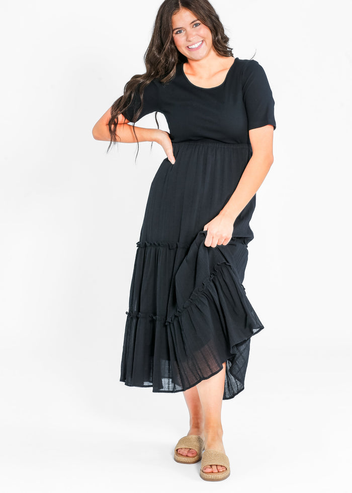 Serena Half Sleeve Ribbed Eyelet Maxi Dress IC Dresses