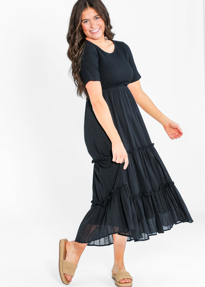Serena Half Sleeve Ribbed Eyelet Maxi Dress IC Dresses