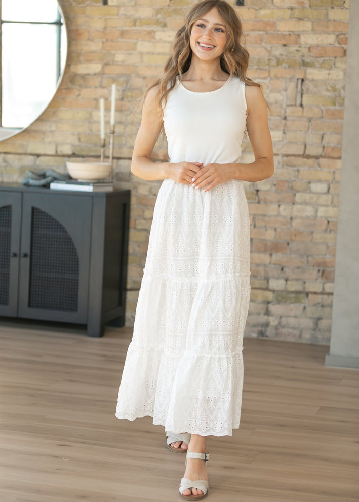 Serena White Eyelet Sleeveless Maxi Dress IC Dresses