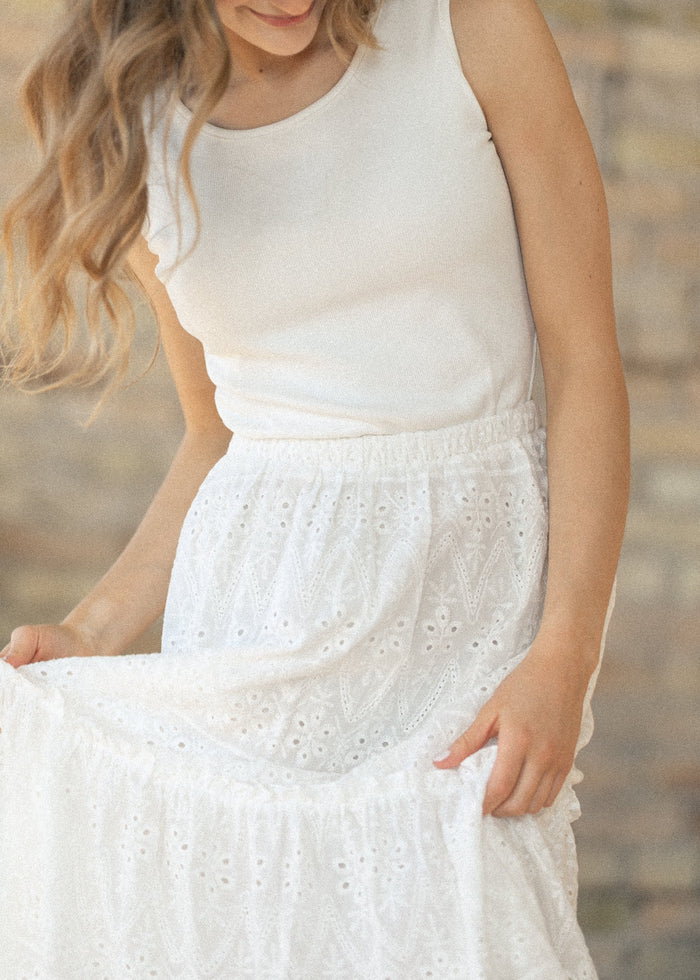 Serena White Eyelet Sleeveless Maxi Dress IC Dresses