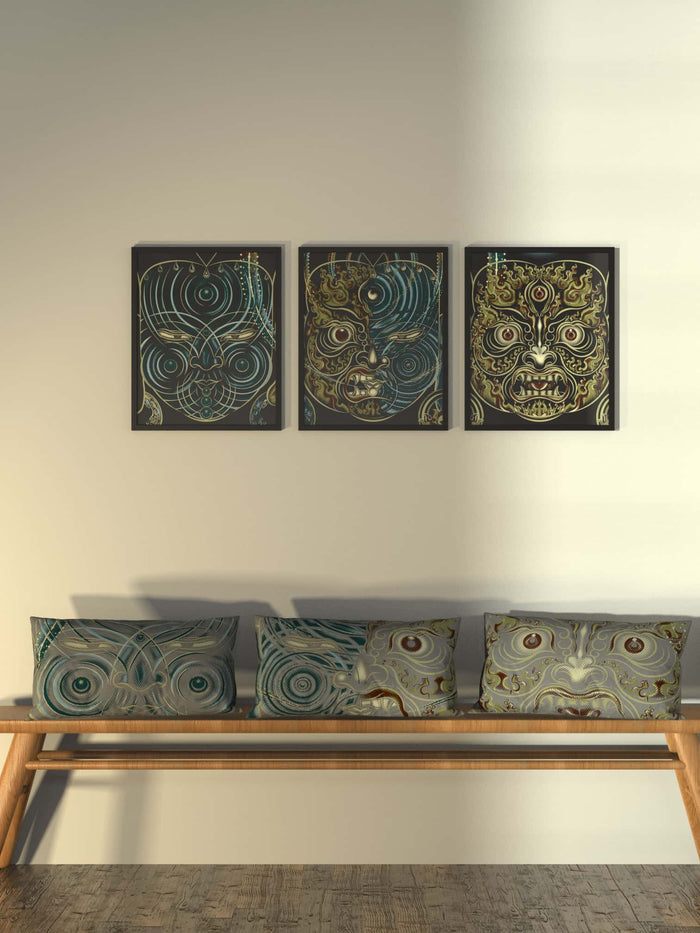 Set of 3 Yogabhoga Faces Cushion - symbolika