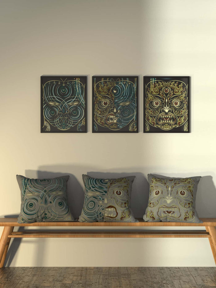 Set of 3 Yogabhoga Faces Cushion - symbolika