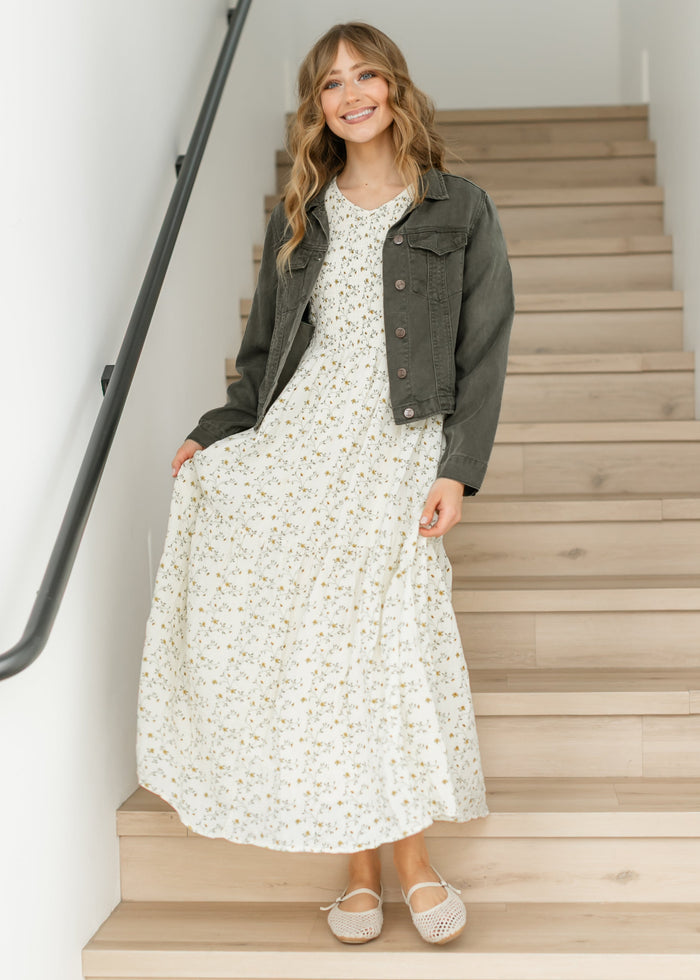 Shea Olive Lightweight Denim Jacket IC Tops