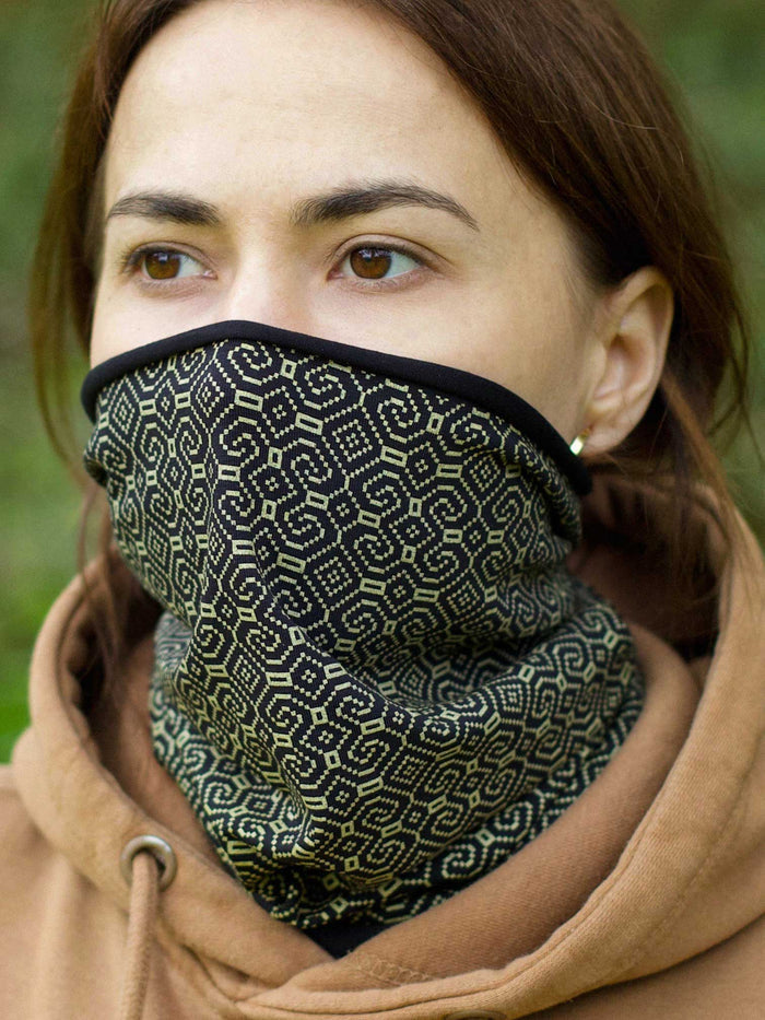 Shipibo Neck Gaiter Black — visionary art by Symbolika