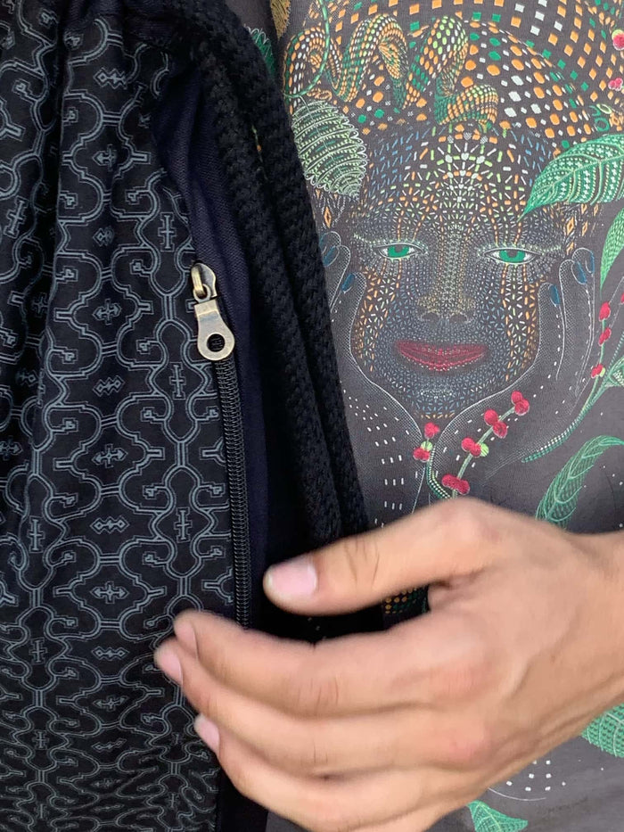 Shipibo Drawstring Bag Drawstring Bag - UV Blacklight Effect by Symbolika