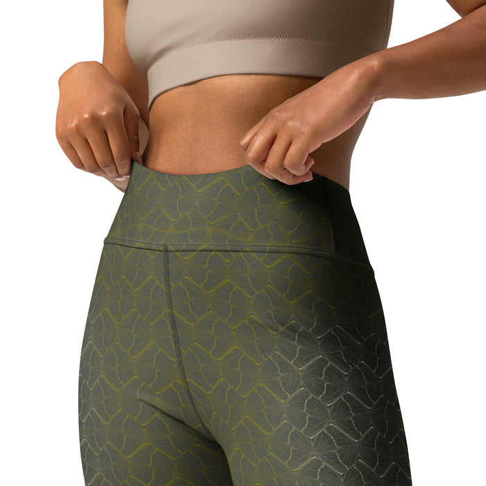 Shipibo Butterfly Green Yoga Leggings - Sacred Geometry Print - symbolika