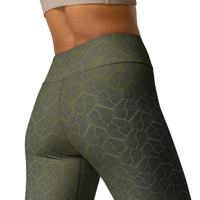 Shipibo Butterfly Green Yoga Leggings - Sacred Geometry Print - symbolika