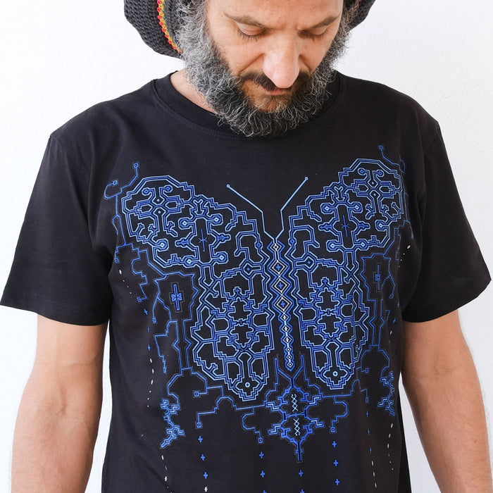 Shipibo Butterfly T-Shirt Black — visionary art by Symbolika