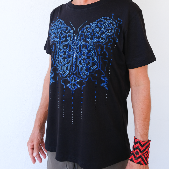 Shipibo Butterfly T-Shirt Black — Image 6 by Symbolika