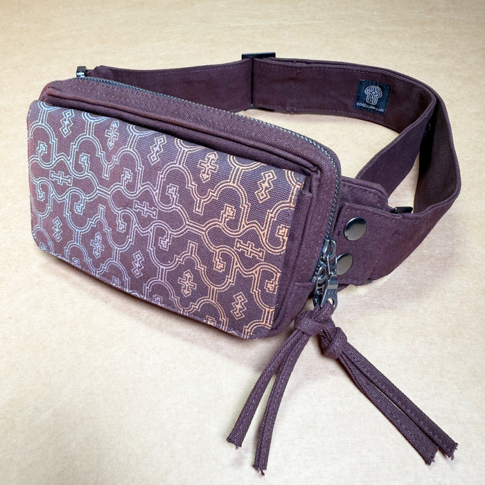 Shipibo Classic Gradient Waist Bag - burgundy to teal gradient with authentic kené patterns by Symbolika