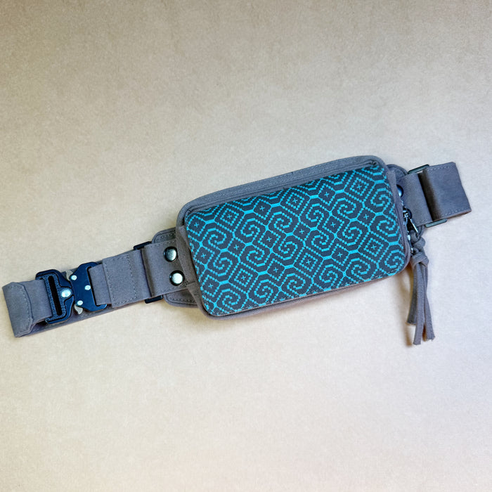 Shipibo Conibo Blue Waist Bag — YKK & Magnetic Lid Waist Bag - Back View by Symbolika