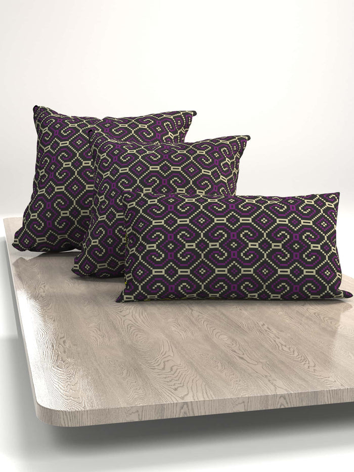 Shipibo - Conibo Cushion - Purple Beige on Black - symbolika