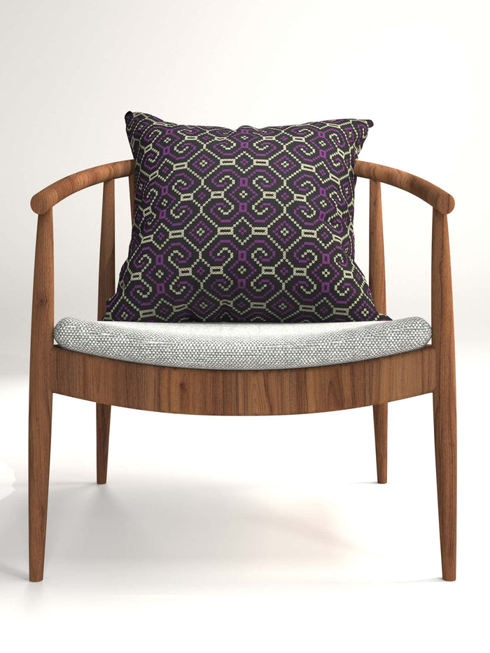 Shipibo - Conibo Cushion - Purple Beige on Black - symbolika