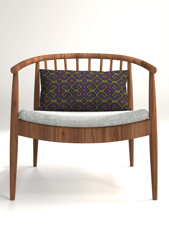 Shipibo - Conibo Cushion - Purple Olive on Black - symbolika