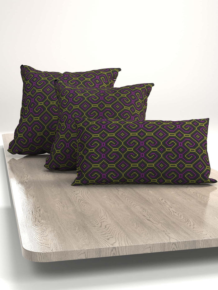 Shipibo - Conibo Cushion - Purple Olive on Black - symbolika