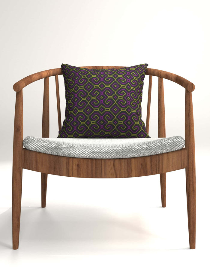 Shipibo - Conibo Cushion - Purple Olive on Black - symbolika
