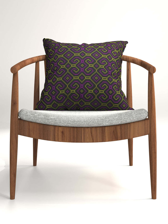 Shipibo - Conibo Cushion - Purple Olive on Black - symbolika