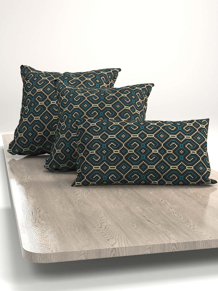 Shipibo - Conibo Cushion - Turquoise Beige on Black - symbolika