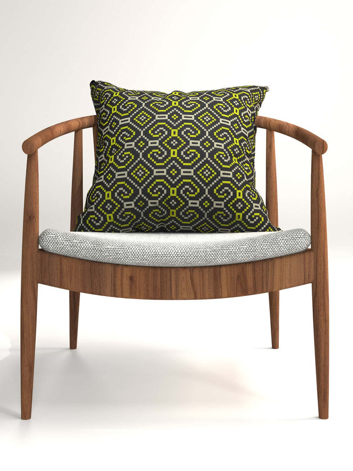 Shipibo - Conibo Cushion - Yellow Beige on Black - symbolika