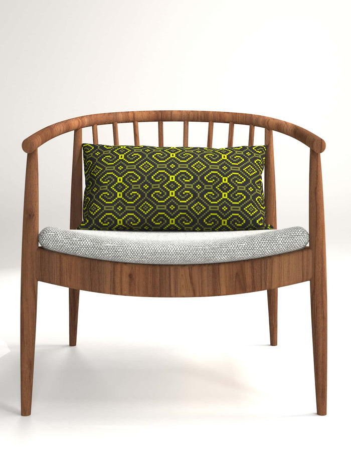 Shipibo - Conibo Cushion - Yellow Olive on Black - symbolika