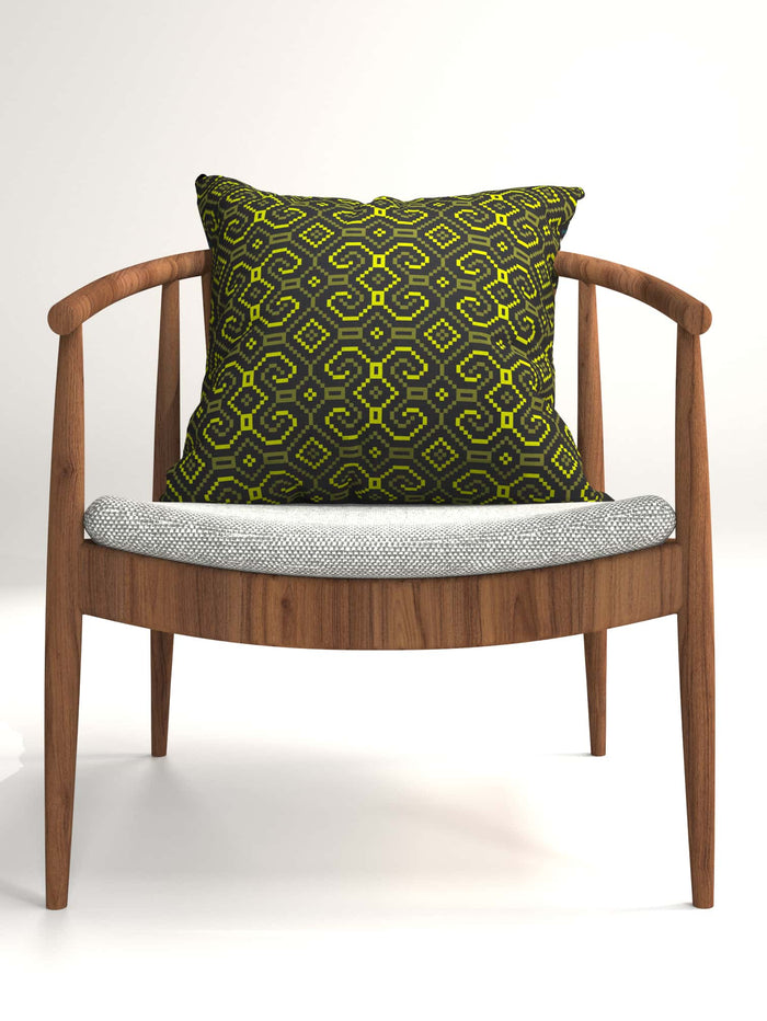 Shipibo - Conibo Cushion - Yellow Olive on Black - symbolika