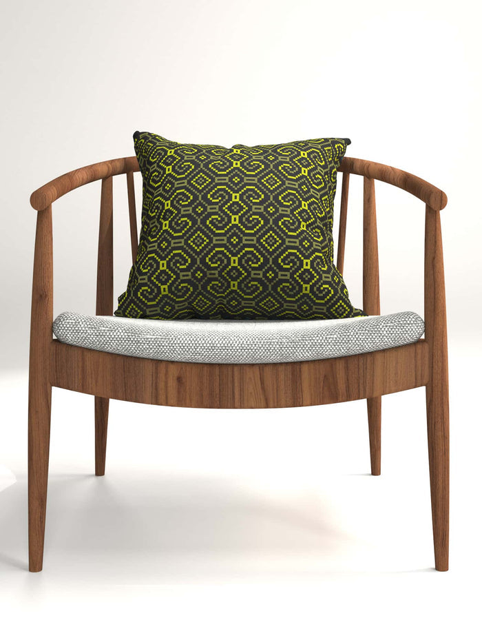Shipibo - Conibo Cushion - Yellow Olive on Black - symbolika