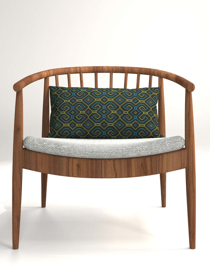 Shipibo - Conibo Cushion - Turquoise Olive on Black - symbolika