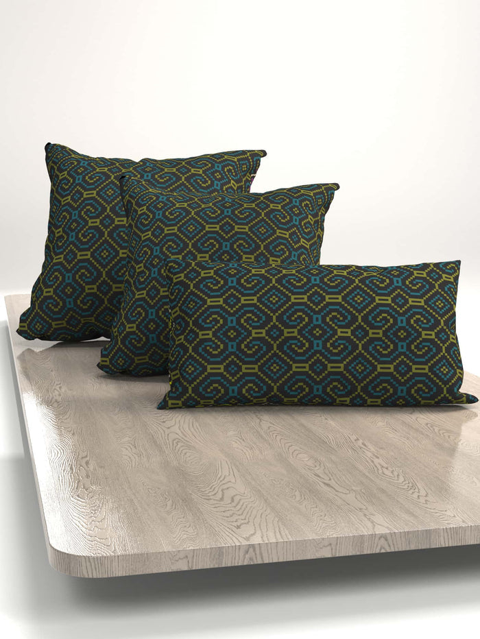 Shipibo - Conibo Cushion - Turquoise Olive on Black - symbolika