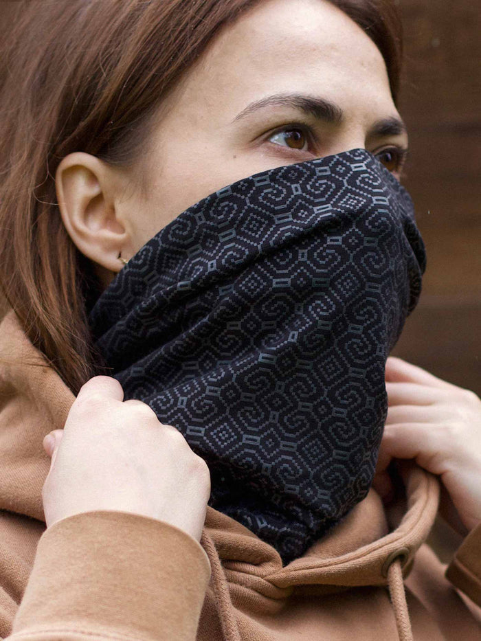 Shipibo Neck Gaiter Black — visionary art by Symbolika